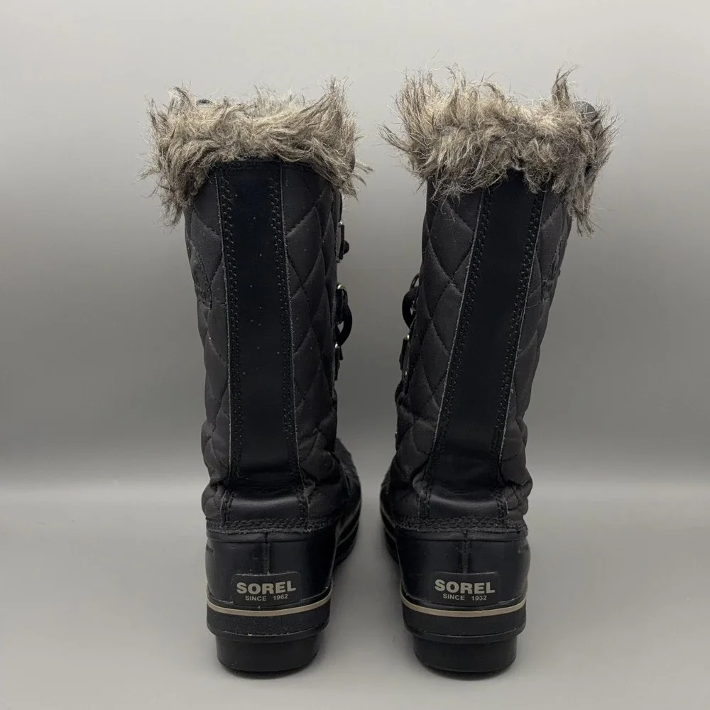 Sorel Boots Womens Size 7 Black Tofino Faux Fur Lace Up Winter Waterproof Snow